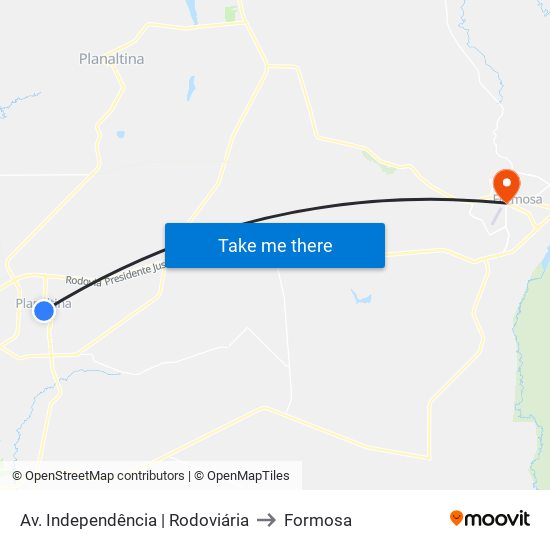Av. Independência | Rodoviária to Formosa map