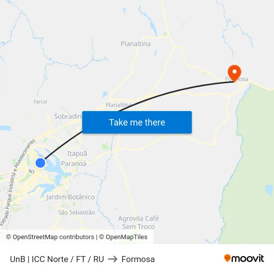 UnB | ICC Norte / FT / RU to Formosa map