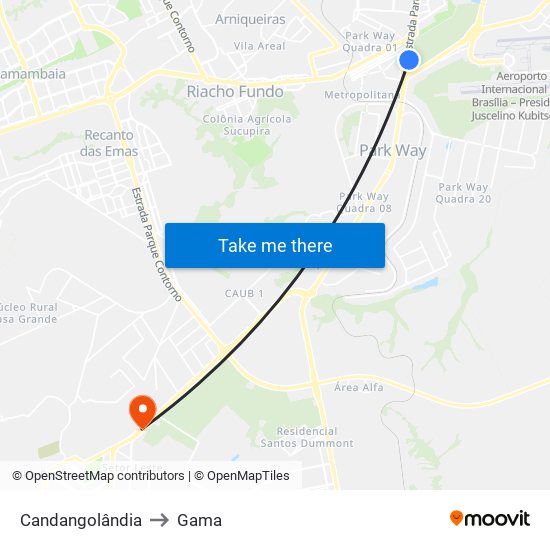 Candangolândia to Gama map