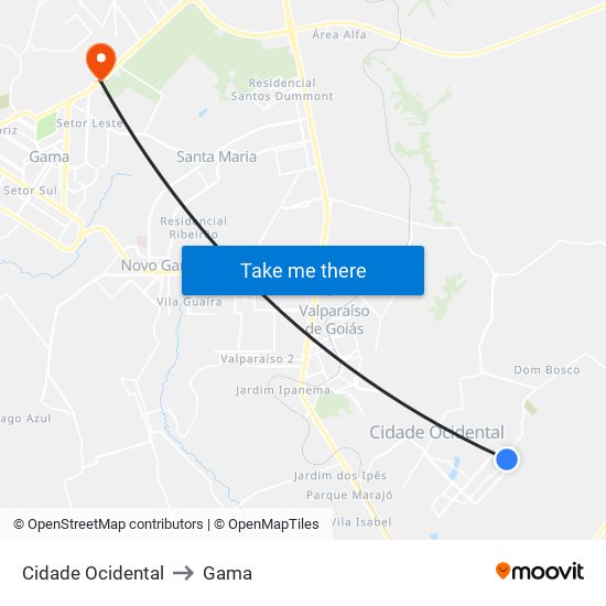 Cidade Ocidental to Gama map