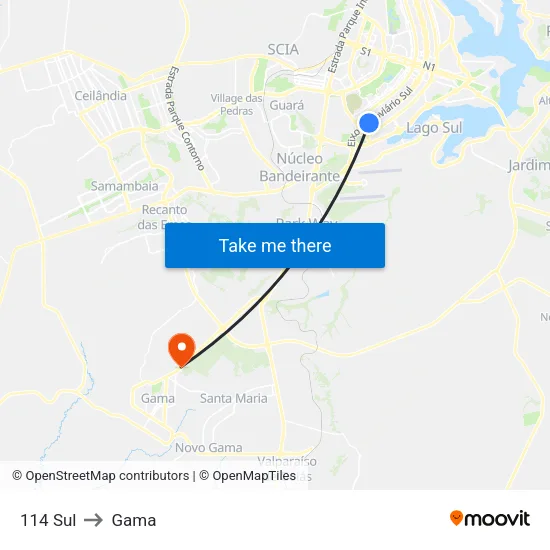 114 Sul to Gama map
