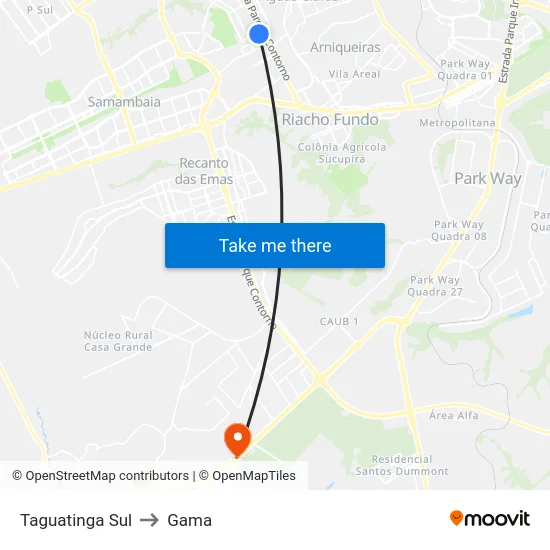 Taguatinga Sul to Gama map