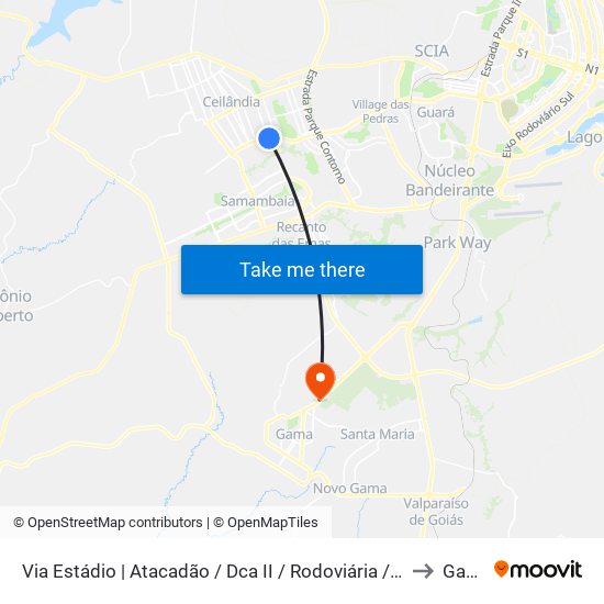 Via Estádio | Atacadão / Dca II / Rodoviária / Estádio to Gama map
