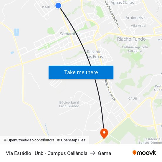 Via Estádio | Unb - Campus Ceilândia to Gama map