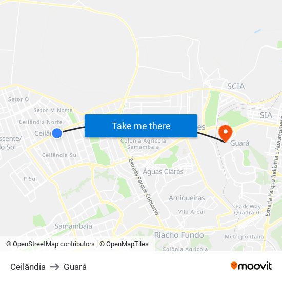 Ceilândia to Guará map