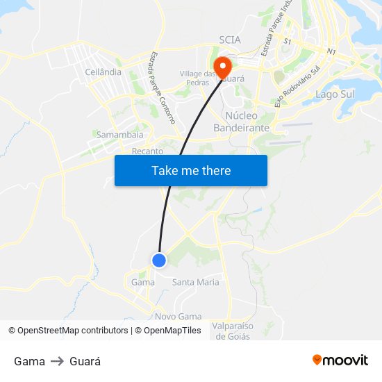 Gama to Guará map