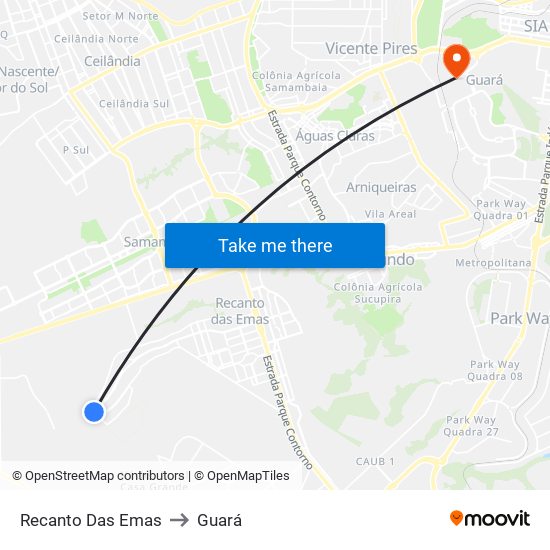 Recanto Das Emas to Guará map