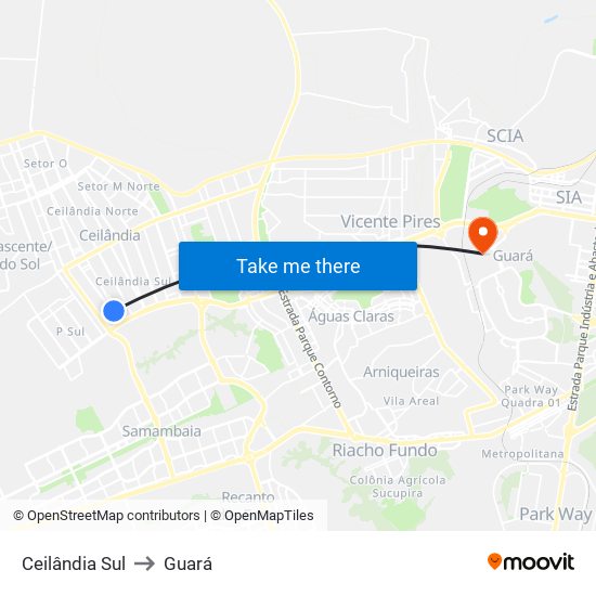 Ceilândia Sul to Guará map