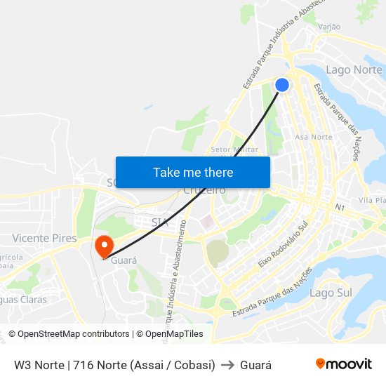W3 Norte | 716 Norte (Assai / Cobasi) to Guará map