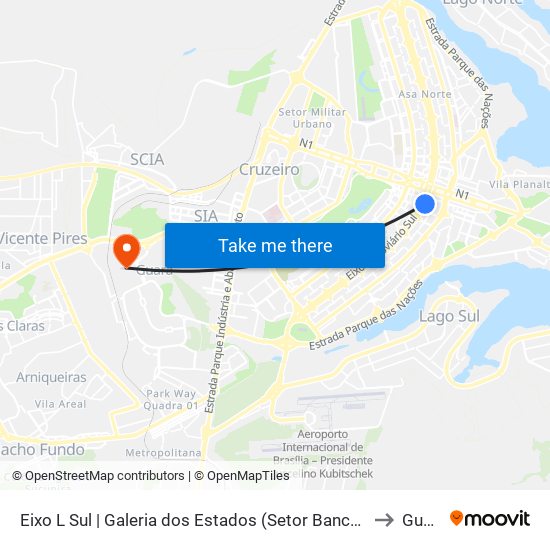 Eixo L Sul | Galeria dos Estados (Setor Bancário Sul) to Guará map