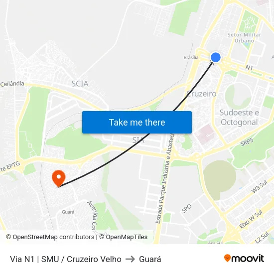 Via N1 | SMU / Cruzeiro Velho to Guará map