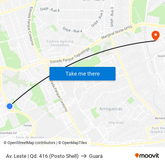 Av. Leste | Qd. 416 (Posto Shell) to Guará map