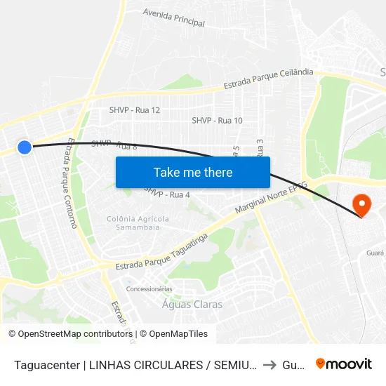 Taguacenter | LINHAS CIRCULARES / SEMIURBANO to Guará map