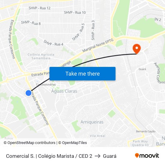 Comercial Sul | Colégio Marista / Ced 2 to Guará map