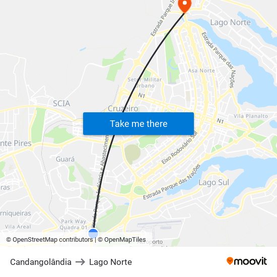 Candangolândia to Lago Norte map