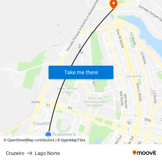 Cruzeiro to Lago Norte map