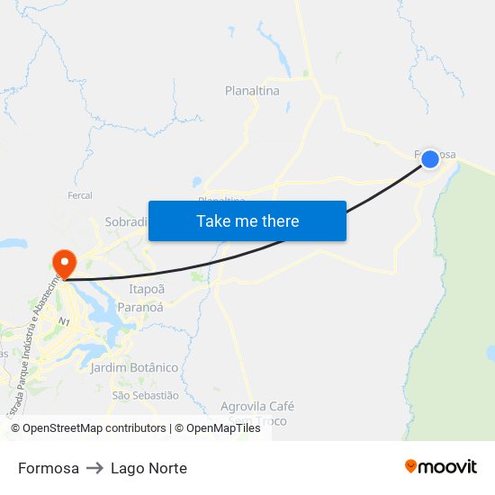 Formosa to Lago Norte map