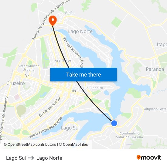 Lago Sul to Lago Norte map