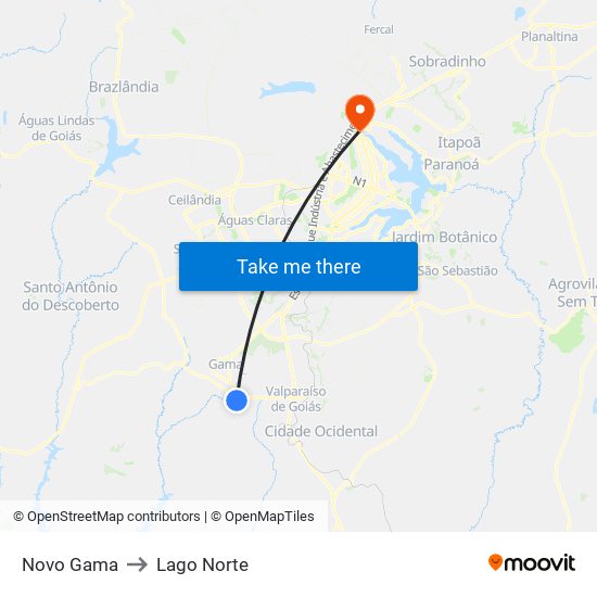 Novo Gama to Lago Norte map