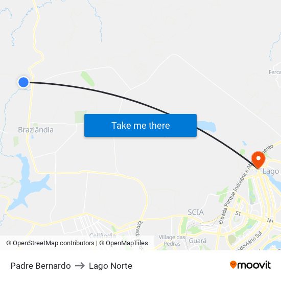 Padre Bernardo to Lago Norte map