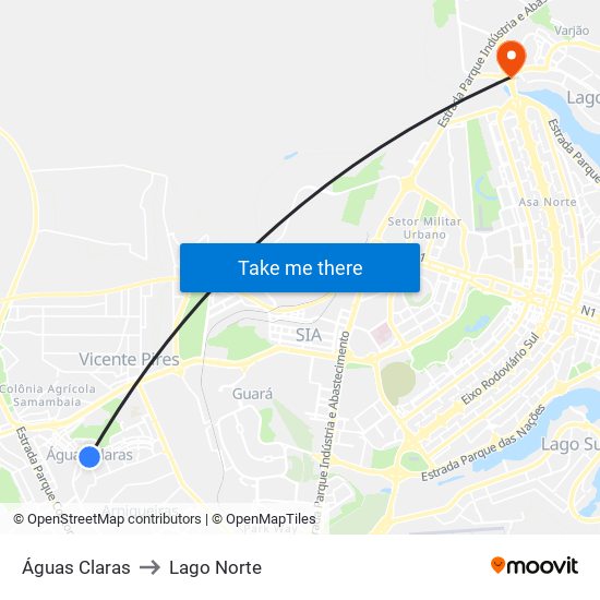 Águas Claras to Lago Norte map