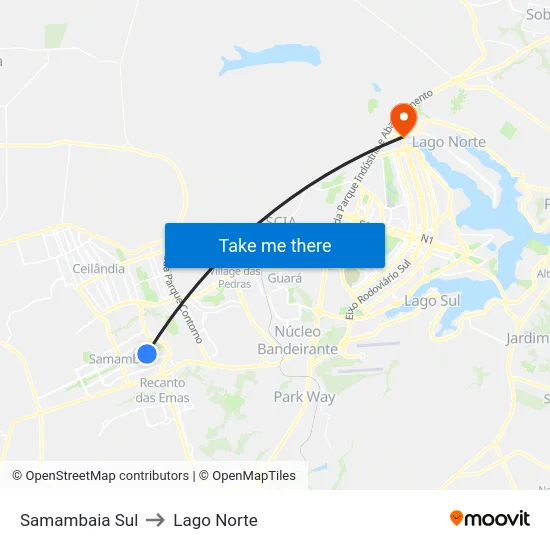 Samambaia Sul to Lago Norte map
