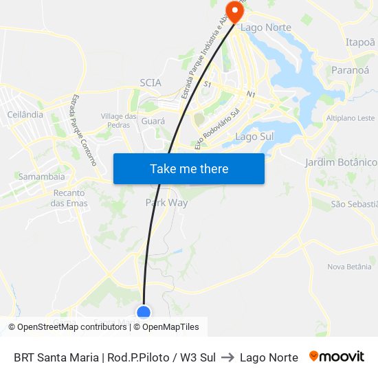 BRT Santa Maria | Rod.P.Piloto / W3 Sul to Lago Norte map