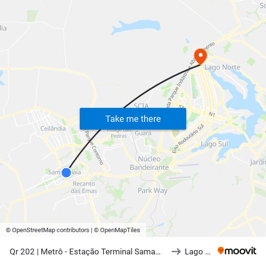 Qr 202 | Metrô - Estação Terminal Samambaia (Lado Oposto) to Lago Norte map