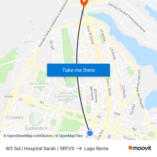 W3 Sul | Hospital Sarah / SRTVS to Lago Norte map