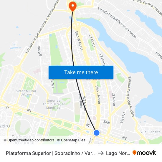 Plataforma Superior | Sobradinho / Varjão to Lago Norte map