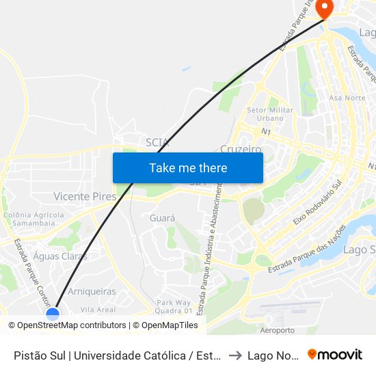 Pistão Sul | Universidade Católica / Estácio to Lago Norte map