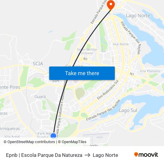 Epnb | Escola Parque Da Natureza to Lago Norte map