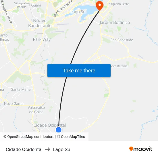 Cidade Ocidental to Lago Sul map