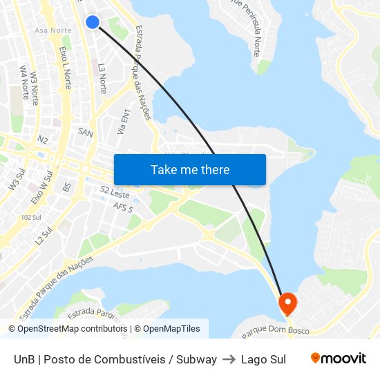 UnB | Posto de Combustíveis / Subway to Lago Sul map