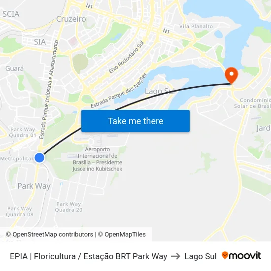 EPIA | Floricultura / Estação BRT Park Way to Lago Sul map