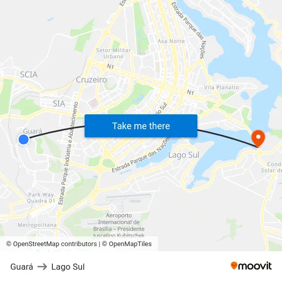 Guará to Lago Sul map