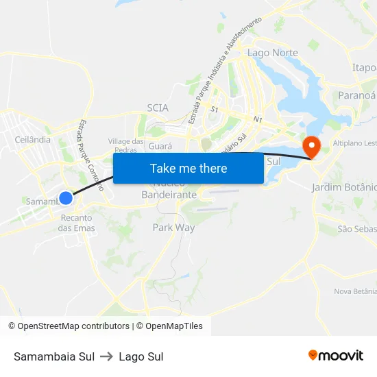 Samambaia Sul to Lago Sul map