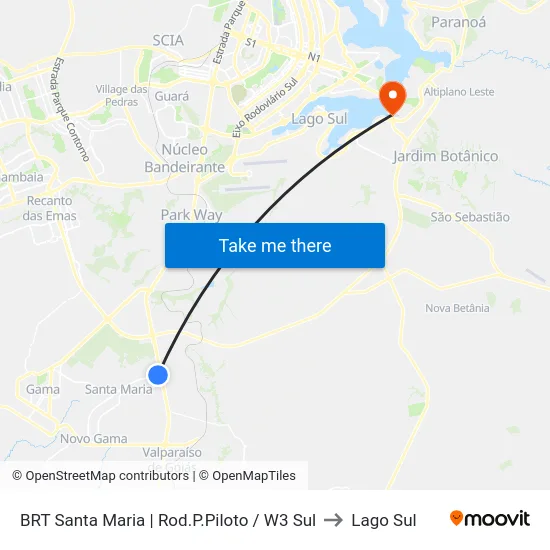 BRT Santa Maria | Rod.P.Piloto / W3 Sul to Lago Sul map