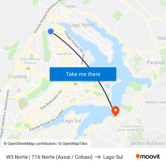 W3 Norte | 716 Norte (Assai / Cobasi) to Lago Sul map