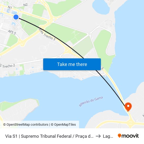 Via S1 | Supremo Tribunal Federal / Praça dos Três Poderes to Lago Sul map