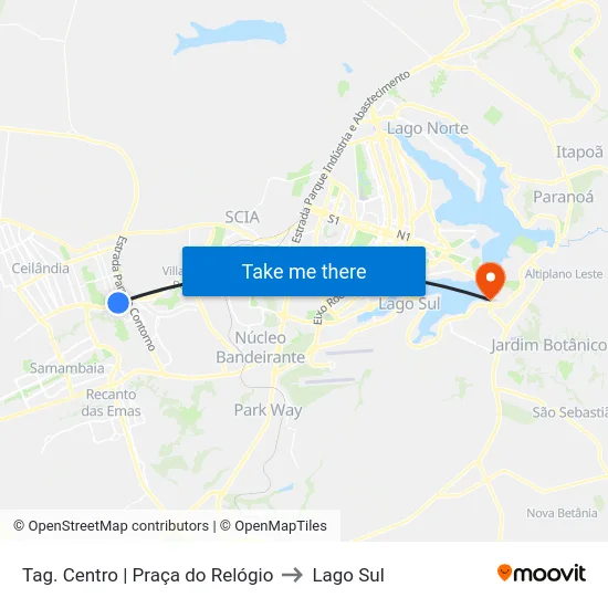 Tag. Centro | Praça do Relógio to Lago Sul map