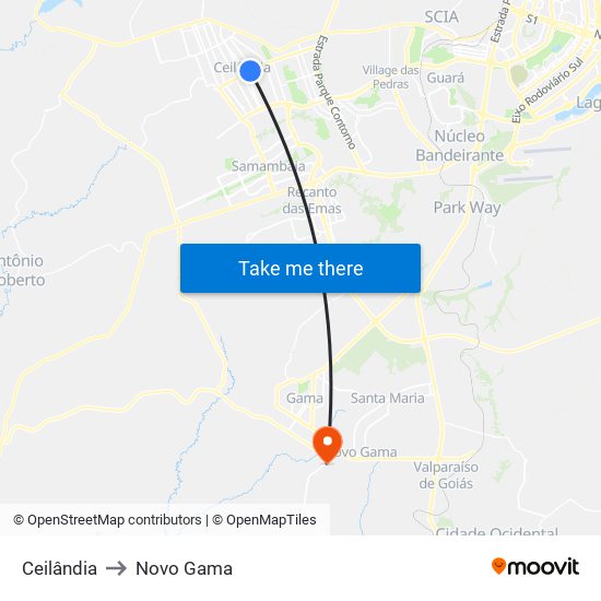 Ceilândia to Novo Gama map