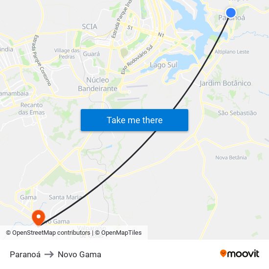 Paranoá to Novo Gama map