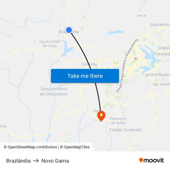 Brazlândia to Novo Gama map