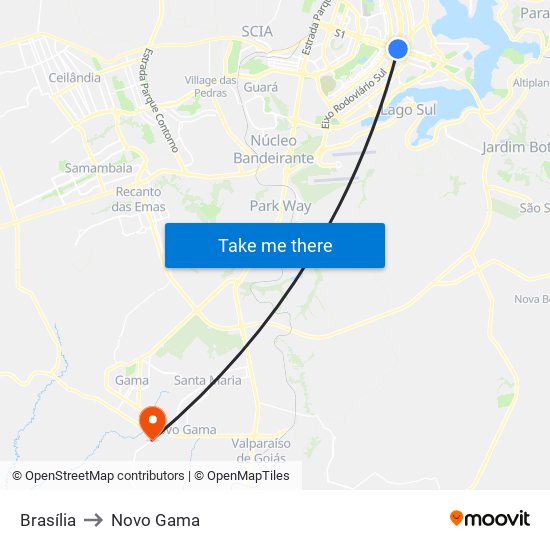 Brasília to Novo Gama map