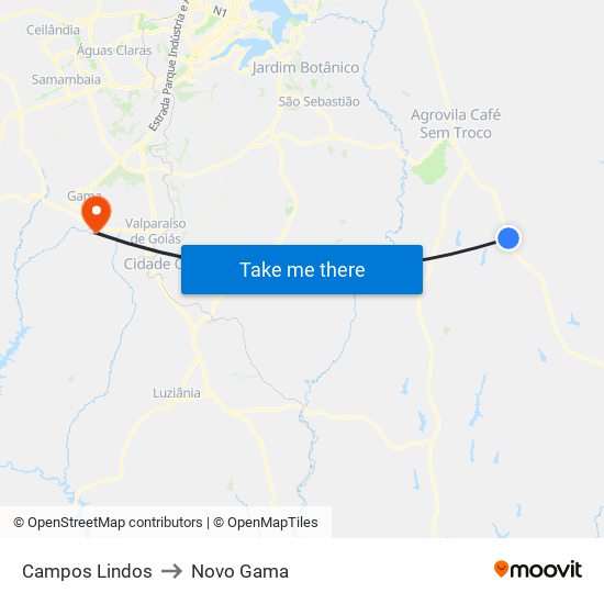 Campos Lindos to Novo Gama map