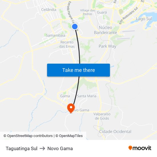 Taguatinga Sul to Novo Gama map