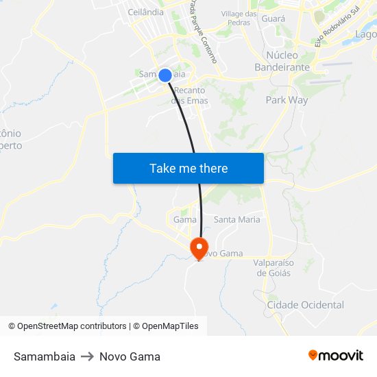 Samambaia to Novo Gama map