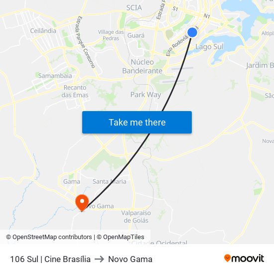 106 Sul | Cine Brasília to Novo Gama map