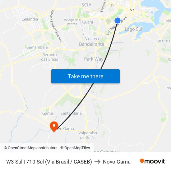 W3 Sul | 710 Sul (Via Brasil / CASEB) to Novo Gama map